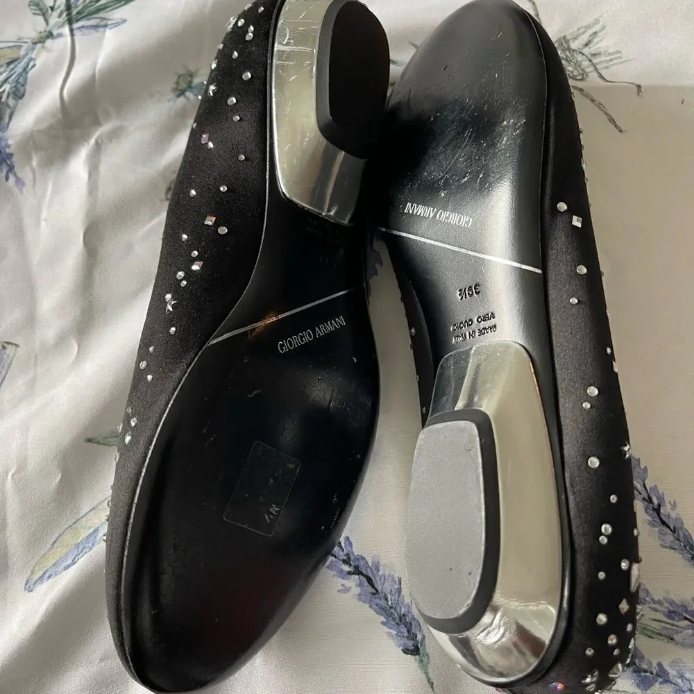 GIORGIO ARMANI Swarovski‎ Crystals Ballerina Slippers Flat Shoes It 39.5